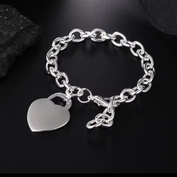 Sterling Silver 925 Chain bracelet with Heart Charm #1224 - Picture 6 of 9